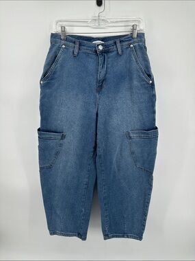 AndNowThis Y2K Revival Streetwear Grunge  Blue Cargo Barrel Denim Jeans Sz27